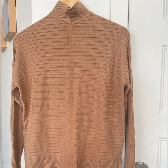 Beige mock neck horizontal ribbed long sweater - Picture 2 of 9